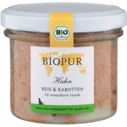 Bio Huhn Reis & Karotten 100g im GLAS (!!!) glutenfrei Hund Nassfutter Biopur