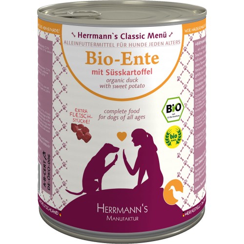 24er-SET Bio Ente mit Süßkartoffeln 800g Hund Nassfutter Herrmann