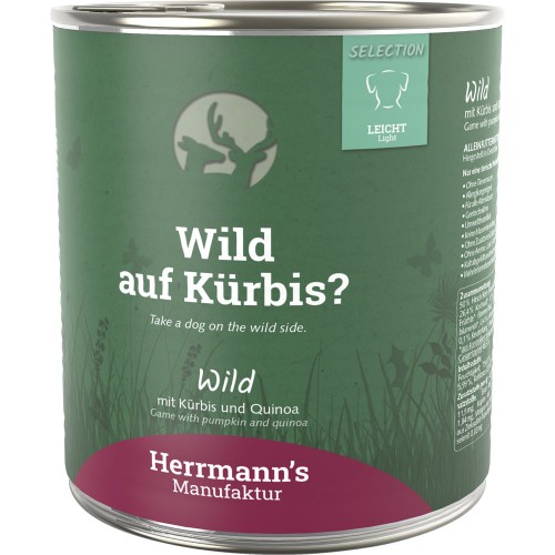 24er-SET Wild NICHT BIO mit Kürbis Quinoa und Cranberry 800g Hund Nassfutter Herrmann