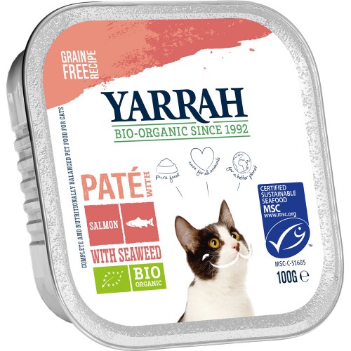 64er-SET Bio Pate mit Lachs 100g Katze Nassfutter Yarrah
